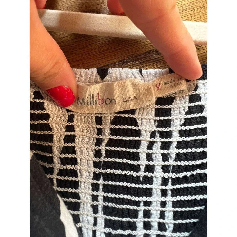 Millibon Strappy Oval Dress Medium Geometric Black White Boho Vacay Resort Sun - Picture 3 of 8